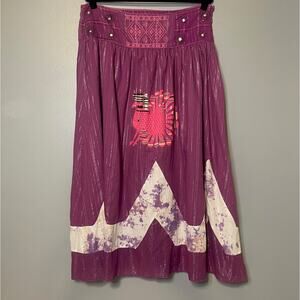 Muchacha Midi Skirt Size 5 Patchwork Peacock Metallic Tribal Embroidered Crochet